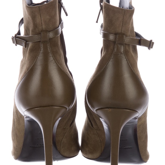 Saint Laurent Lace Up Peep Toe Ankle Booties, Olive Green - Picture 4 of 6